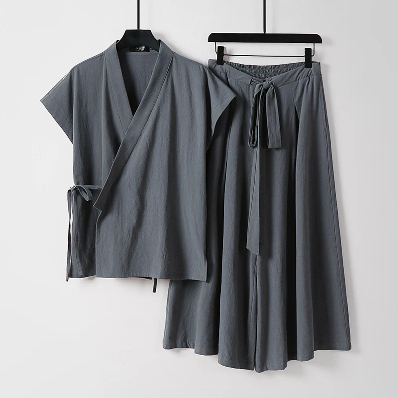 Damen Kimono-Loungewear-Set mit Wickeloberteil und weiter Palazzo-Hose Nord Taschen