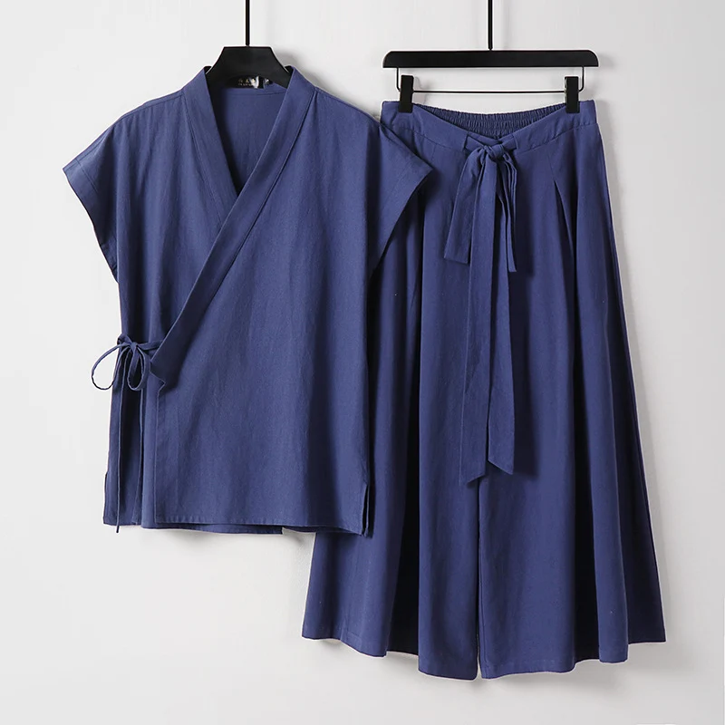 Damen Kimono-Loungewear-Set mit Wickeloberteil und weiter Palazzo-Hose Nord Taschen