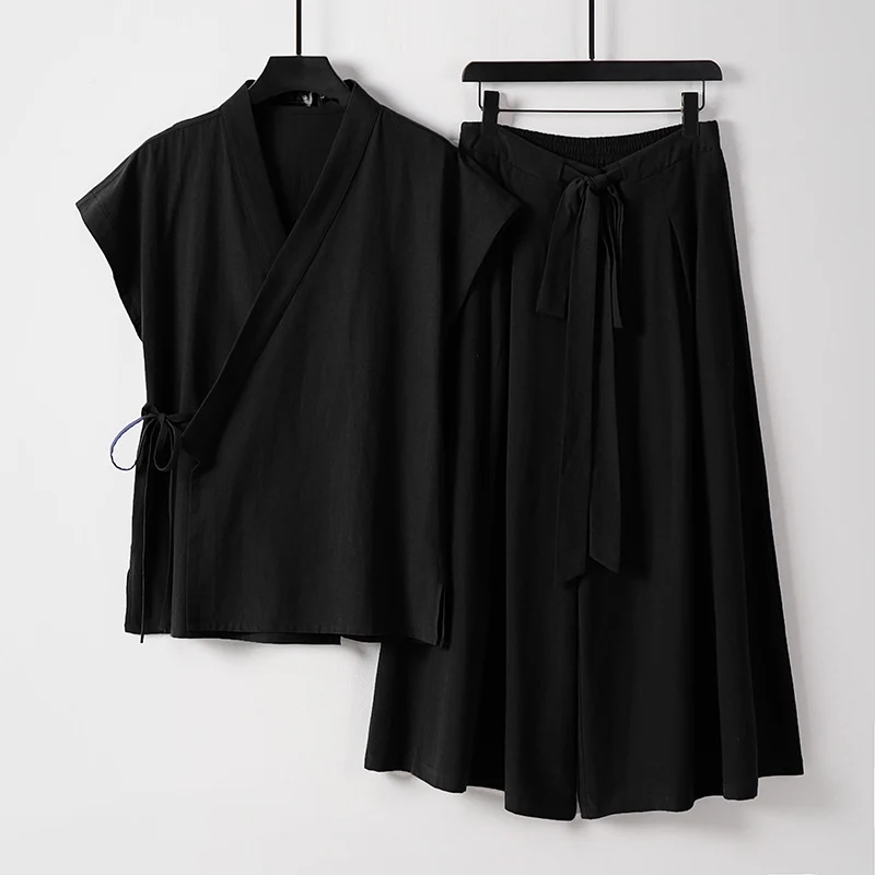 Damen Kimono-Loungewear-Set mit Wickeloberteil und weiter Palazzo-Hose Nord Taschen