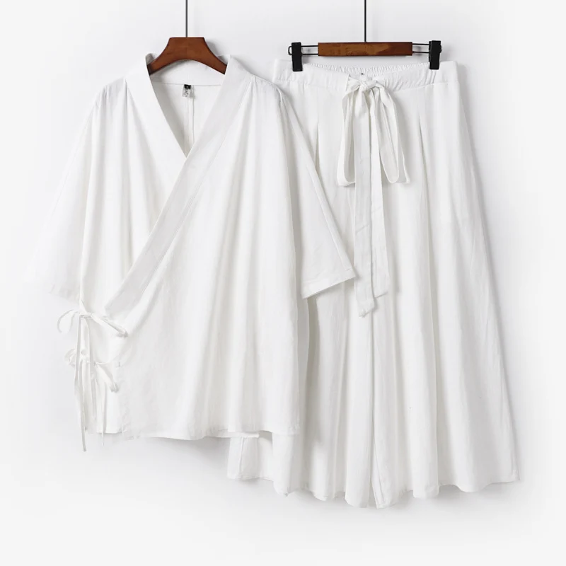 Damen Kimono-Loungewear-Set aus leichter Viskose mit Wickeloberteil und weitem Culotte-Hosenrock Nord Taschen