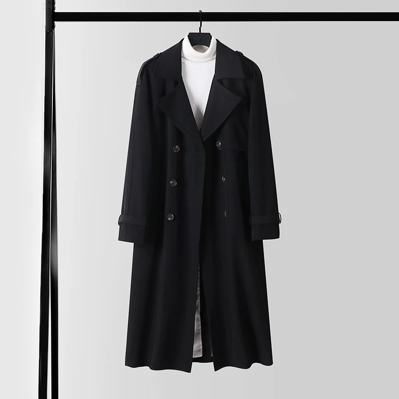 Damen Eleganter Maxi-Trenchcoat aus Wollmischung mit weitem Schalkragen und Bindegürtel Nord Taschen