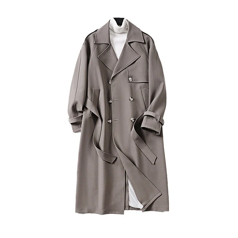 Damen Eleganter Maxi-Trenchcoat aus Wollmischung mit weitem Schalkragen und Bindegürtel Nord Taschen