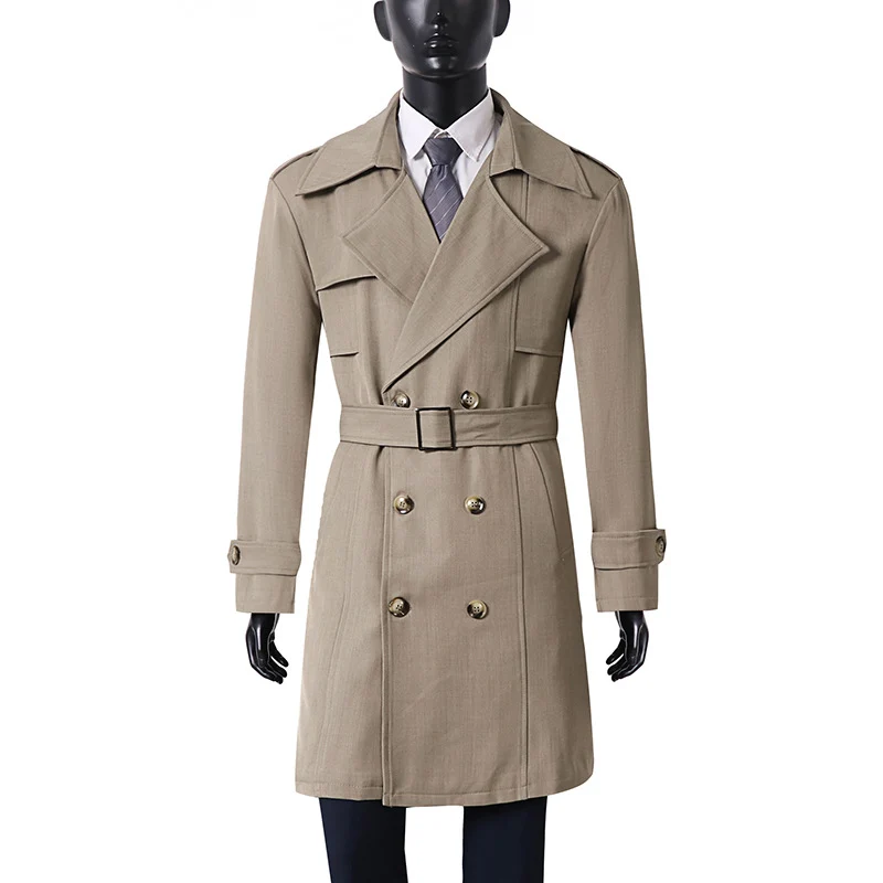 Damen Doppelreihiger Trenchcoat mit weitem Schalkragen und Epauletten Nord Taschen