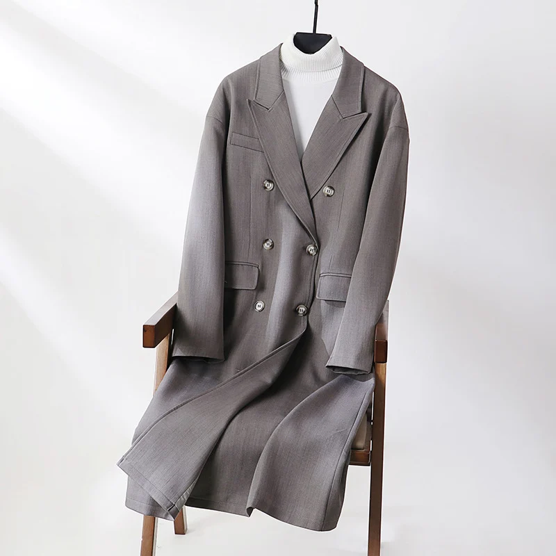 Damen Doppelreihiger Longline-Mantel mit Oversize-Schnitt und fallendem Revers Nord Taschen