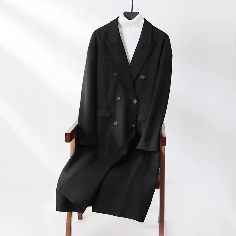 Damen Doppelreihiger Longline-Mantel mit Oversize-Schnitt und fallendem Revers Nord Taschen