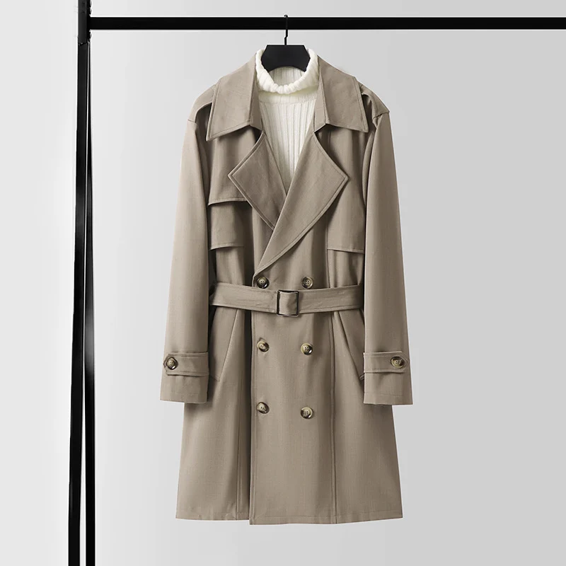 Damen Doppelreihiger Kurztrenchcoat aus leichtem Wollmix mit soften Fall und Schulterklappen Nord Taschen