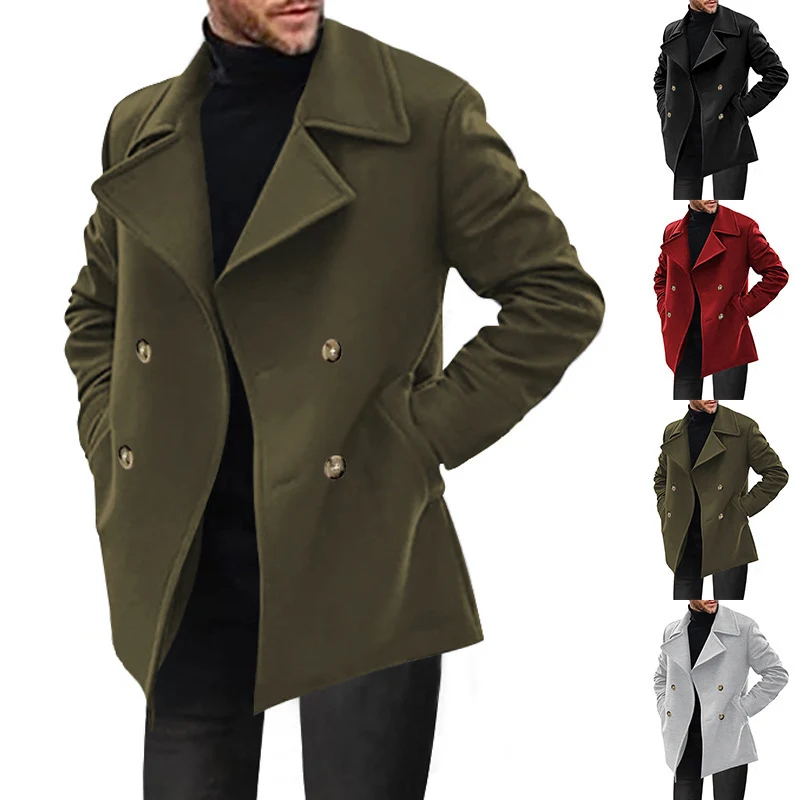 Herren Zweireihiger taillierter Peacoat mit breitem Revers und Eingrifftaschen Nord Taschen