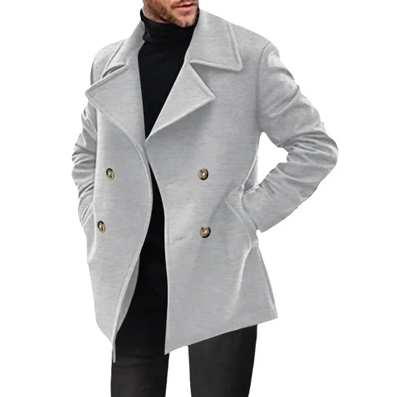 Herren Zweireihiger taillierter Peacoat mit breitem Revers und Eingrifftaschen Nord Taschen