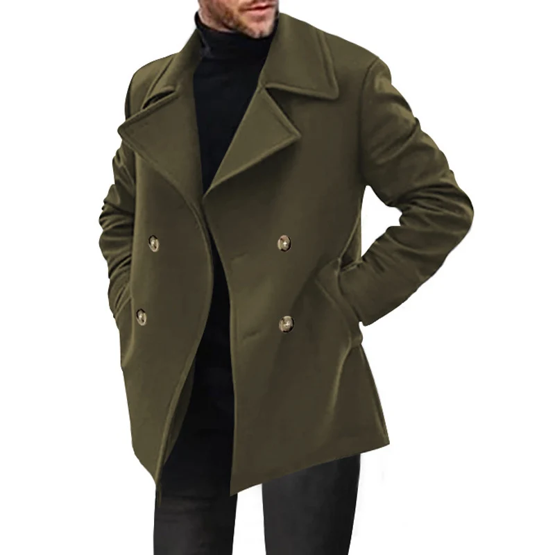 Herren Zweireihiger taillierter Peacoat mit breitem Revers und Eingrifftaschen Nord Taschen