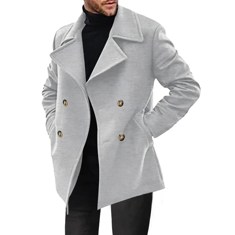 Herren Zweireihiger taillierter Peacoat mit breitem Revers und Eingrifftaschen Nord Taschen