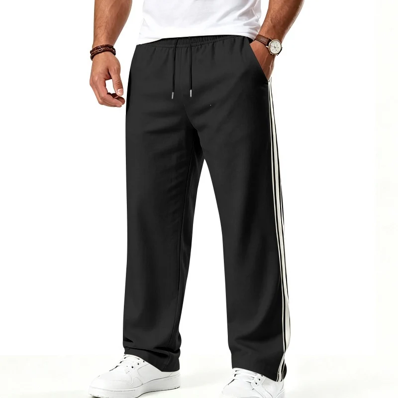 Herren Weite Freizeithose aus Funktionsjersey mit elastischem Bund und seitlichem Doppelstreifen Nord Taschen