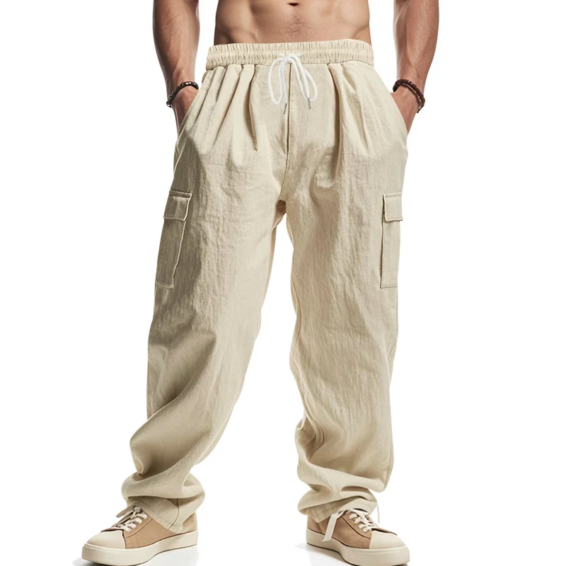 Herren Weit geschnittene Cargo-Hose aus leichtem Ripstop mit elastischem Bund und Klappentaschen Nord Taschen