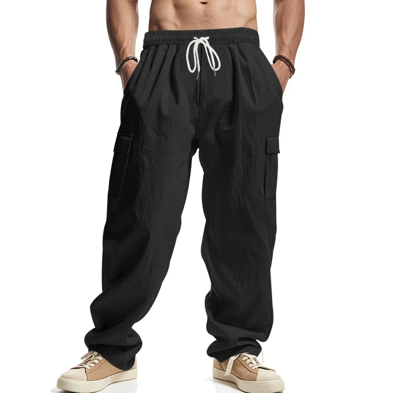 Herren Weit geschnittene Cargo-Hose aus leichtem Ripstop mit elastischem Bund und Klappentaschen Nord Taschen