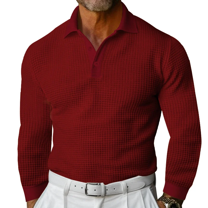 Herren Waffelstruktur-Poloshirt mit Langarm, Slim-Fit und Kentkragen Nord Taschen
