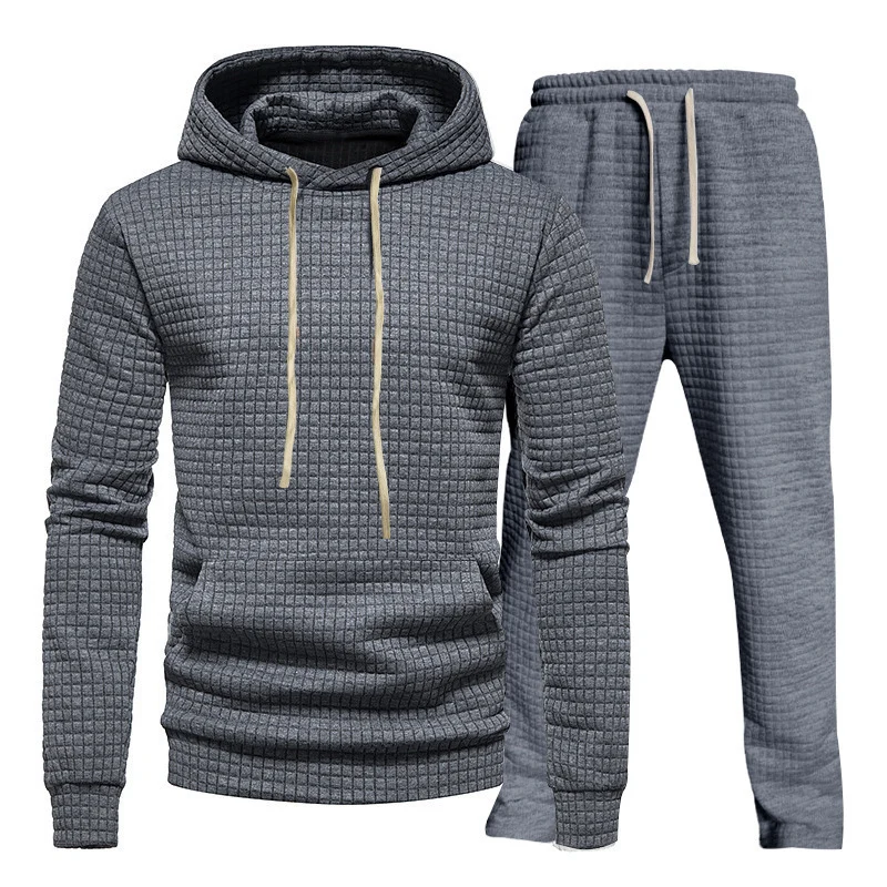 Herren Waffelstruktur-Freizeitset mit Kapuzenpullover und Tunnelzug-Jogginghose Nord Taschen