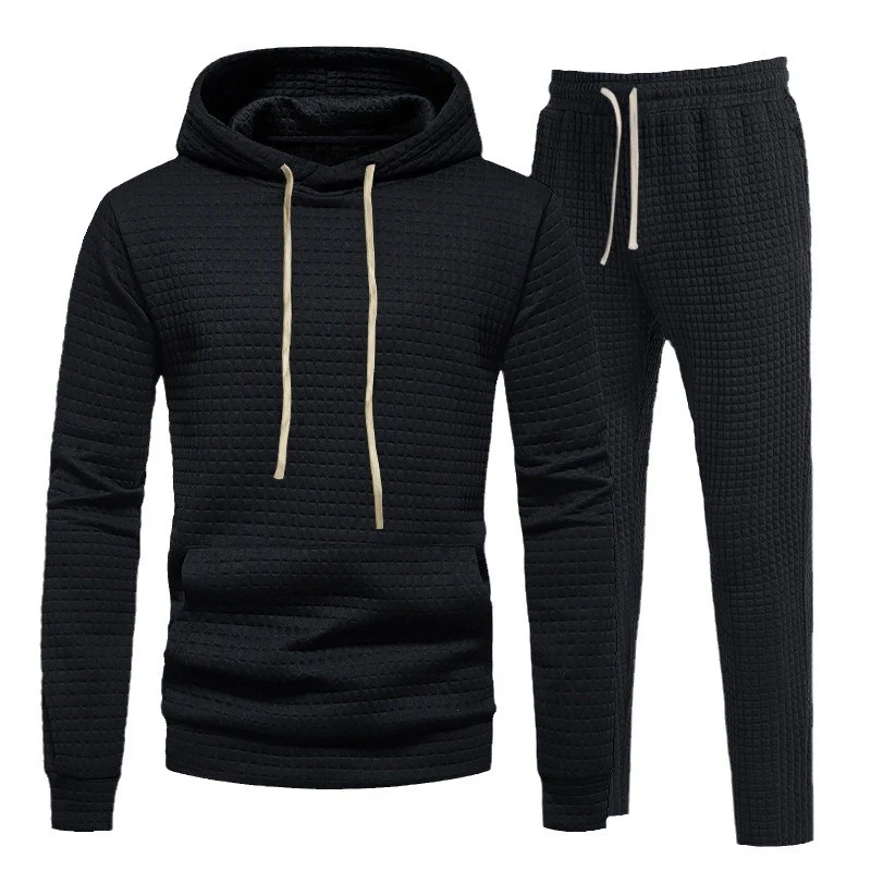 Herren Waffelstruktur-Freizeitset mit Kapuzenpullover und Tunnelzug-Jogginghose Nord Taschen