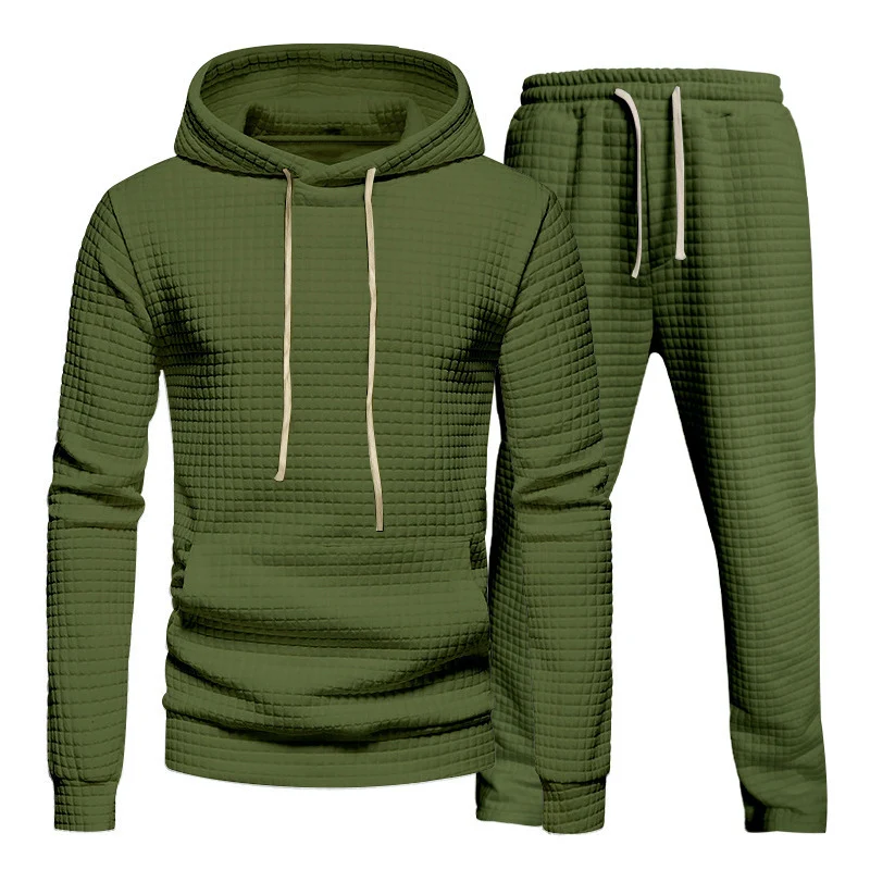 Herren Waffelstruktur-Freizeitset mit Kapuzenpullover und Tunnelzug-Jogginghose Nord Taschen