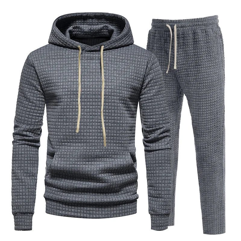 Herren Waffelstruktur-Freizeitset mit Kapuzenpullover und Tunnelzug-Jogginghose Nord Taschen