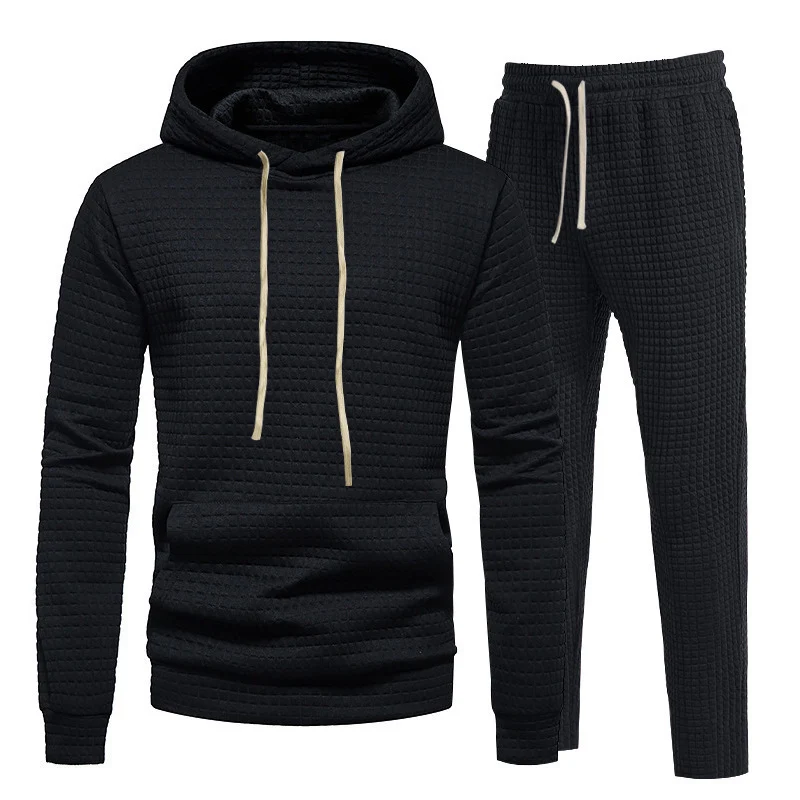 Herren Waffelstruktur-Freizeitset mit Kapuzenpullover und Tunnelzug-Jogginghose Nord Taschen