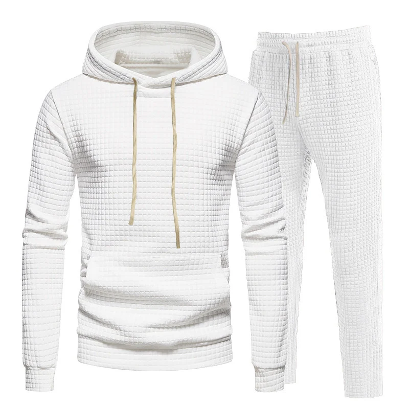 Herren Waffelstruktur-Freizeitset mit Kapuzenpullover und Tunnelzug-Jogginghose Nord Taschen