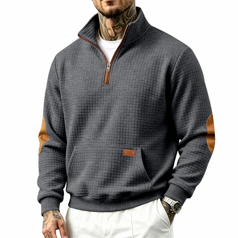 Herren Waffelstruktur-Fleecepullover mit Stehkragen, Kängurutasche und Kontrastbesatz Nord Taschen