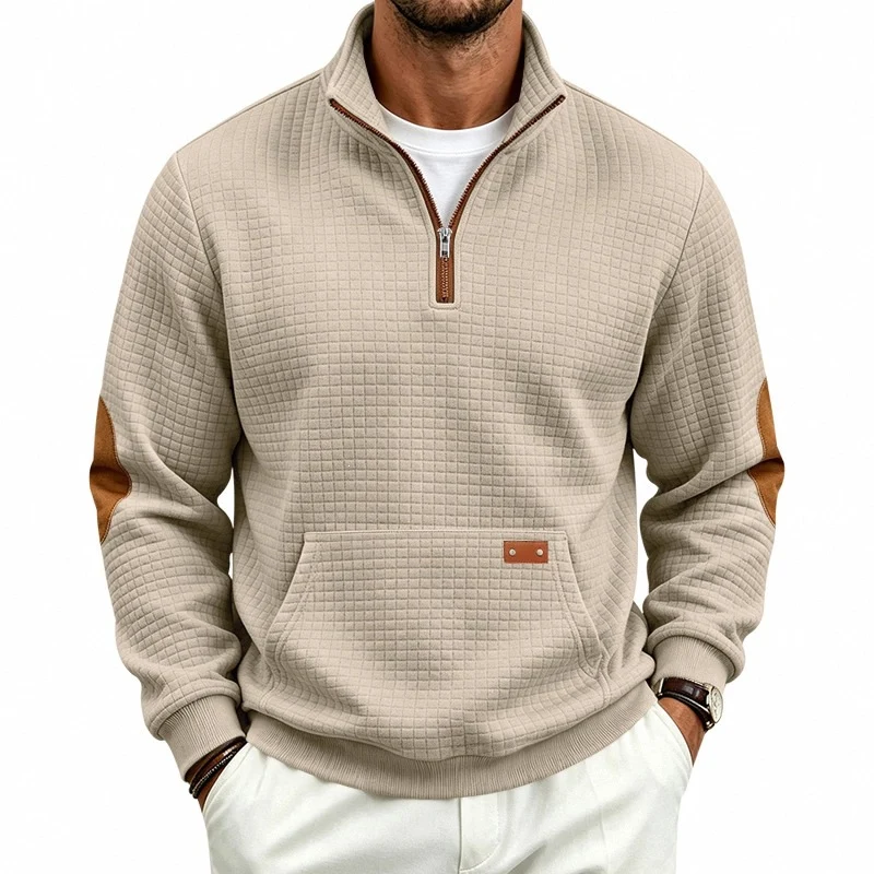 Herren Waffelstruktur-Fleecepullover mit Stehkragen, Kängurutasche und Kontrastbesatz Nord Taschen