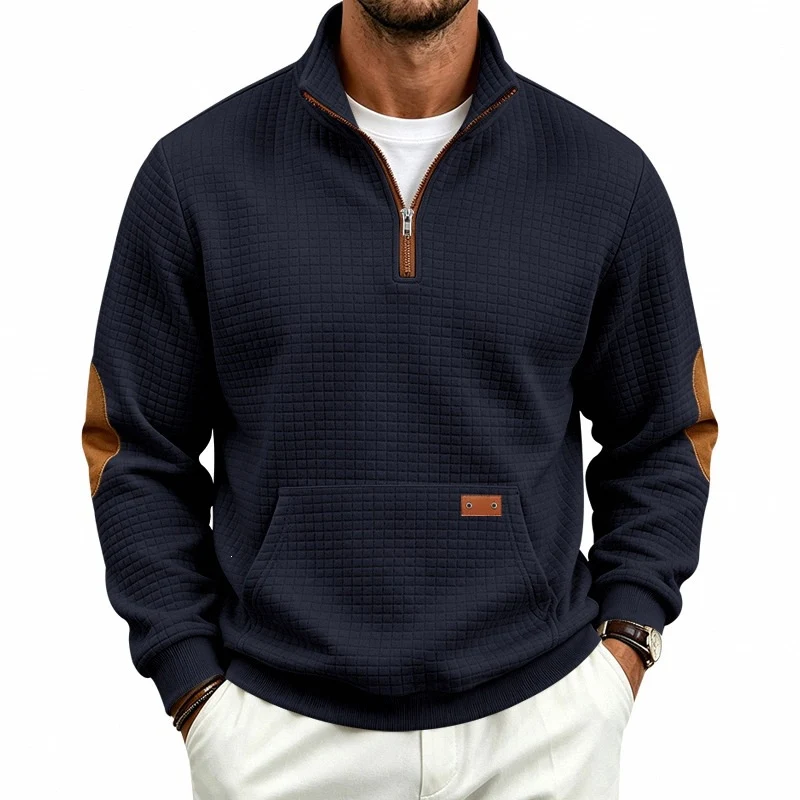 Herren Waffelstruktur-Fleecepullover mit Stehkragen, Kängurutasche und Kontrastbesatz Nord Taschen