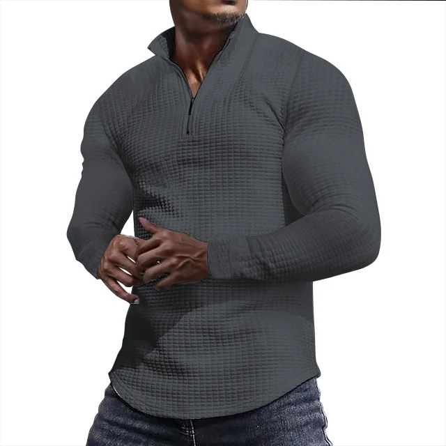 Herren Waffelstrick-Langarmshirt mit kurzem Reißverschluss Nord Taschen