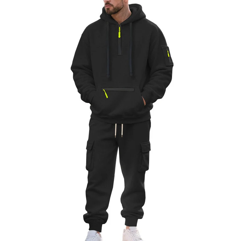 Herren Urbane Cargo-Jogging-Set mit Utility-Hoodie, Reißverschluss-Details und Cargo-Joggers Nord Taschen