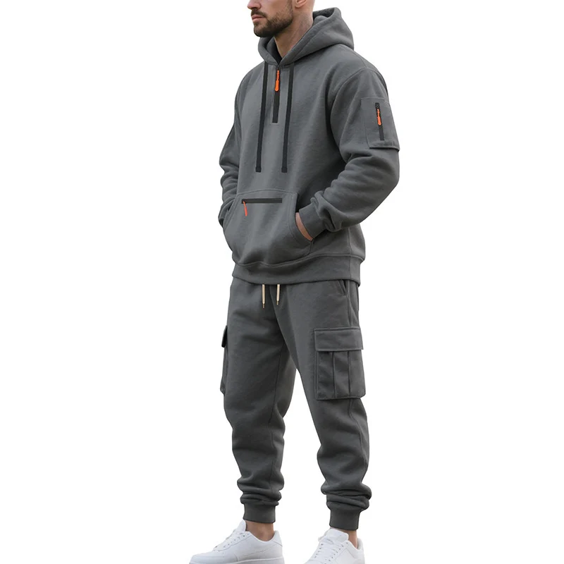 Herren Urbane Cargo-Jogging-Set mit Utility-Hoodie, Reißverschluss-Details und Cargo-Joggers Nord Taschen