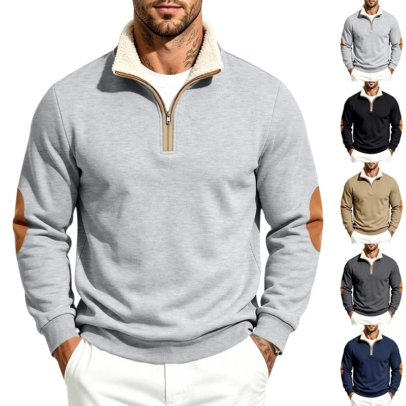 Herren Thermo-Fleece-Halbzippullover mit Teddy-Kragen und Kontrast-Ellbogenpatches Nord Taschen
