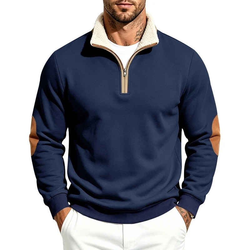Herren Thermo-Fleece-Halbzippullover mit Teddy-Kragen und Kontrast-Ellbogenpatches Nord Taschen