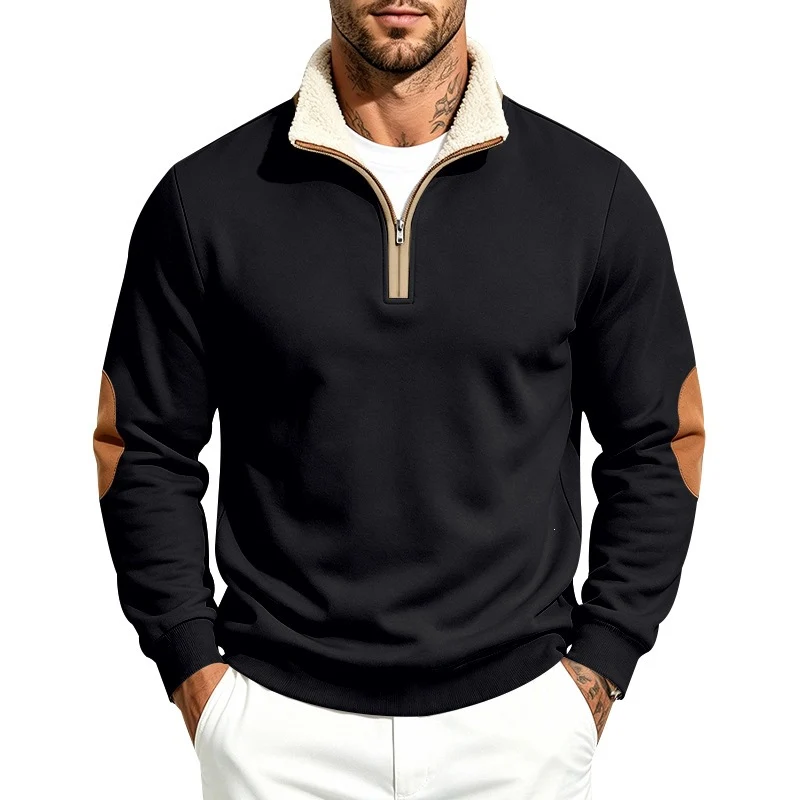 Herren Thermo-Fleece-Halbzippullover mit Teddy-Kragen und Kontrast-Ellbogenpatches Nord Taschen