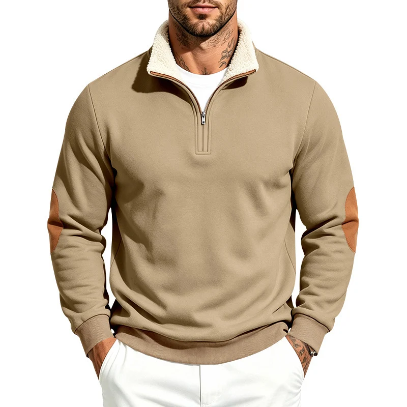 Herren Thermo-Fleece-Halbzippullover mit Teddy-Kragen und Kontrast-Ellbogenpatches Nord Taschen