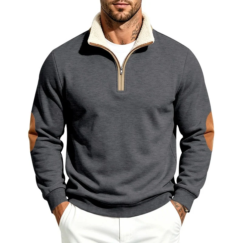 Herren Thermo-Fleece-Halbzippullover mit Teddy-Kragen und Kontrast-Ellbogenpatches Nord Taschen
