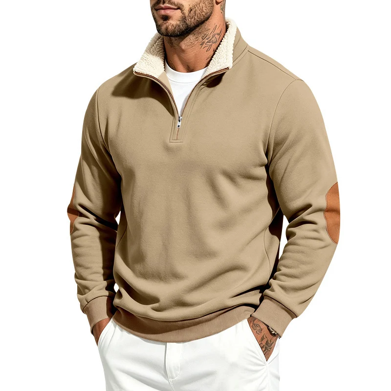 Herren Thermo-Fleece-Halbzippullover mit Teddy-Kragen und Kontrast-Ellbogenpatches Nord Taschen