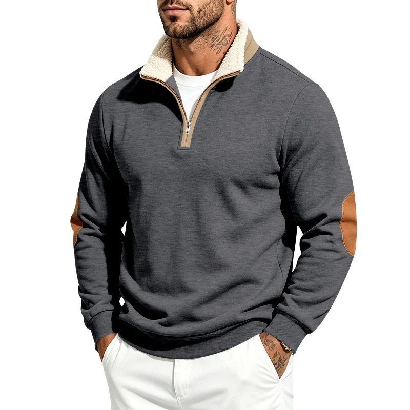 Herren Thermo-Fleece-Halbzippullover mit Teddy-Kragen und Kontrast-Ellbogenpatches Nord Taschen