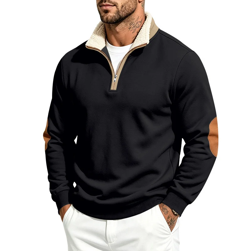 Herren Thermo-Fleece-Halbzippullover mit Teddy-Kragen und Kontrast-Ellbogenpatches Nord Taschen