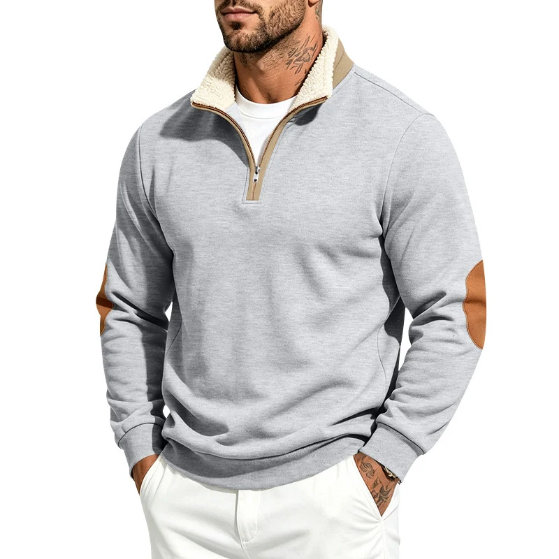 Herren Thermo-Fleece-Halbzippullover mit Teddy-Kragen und Kontrast-Ellbogenpatches Nord Taschen