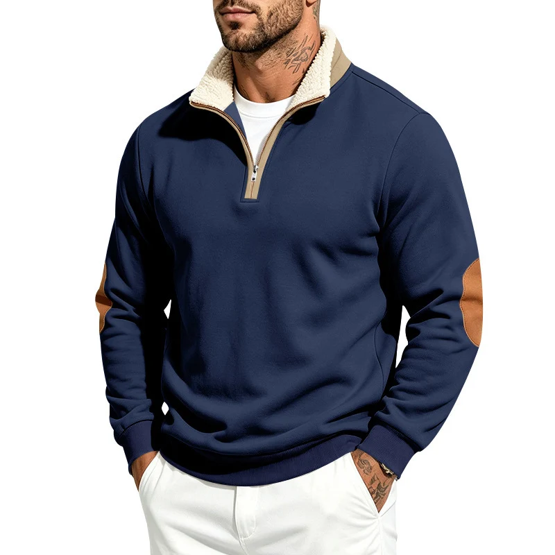 Herren Thermo-Fleece-Halbzippullover mit Teddy-Kragen und Kontrast-Ellbogenpatches Nord Taschen