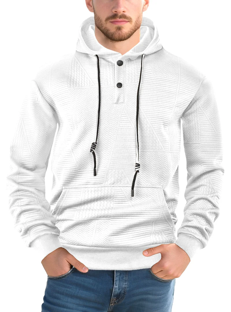 Herren Texturierter Kapuzenpullover mit gesteppter Patchstruktur und Druckknopfleiste Nord Taschen