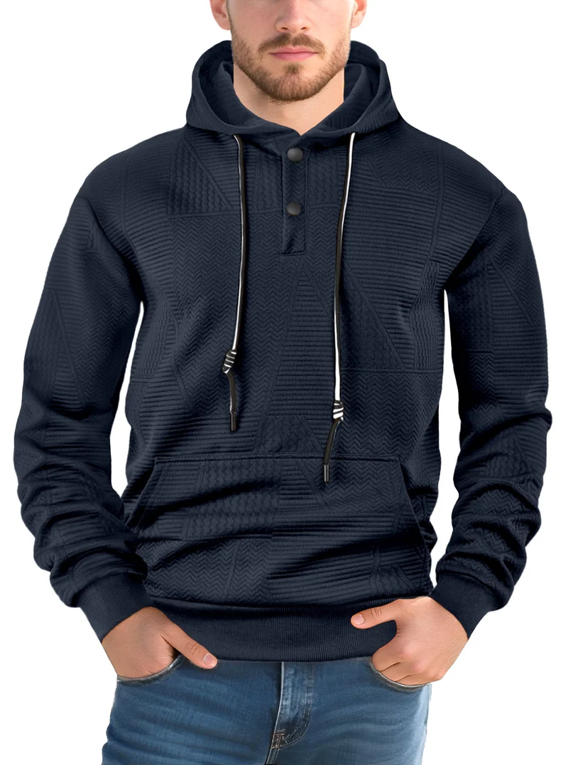 Herren Texturierter Kapuzenpullover mit gesteppter Patchstruktur und Druckknopfleiste Nord Taschen