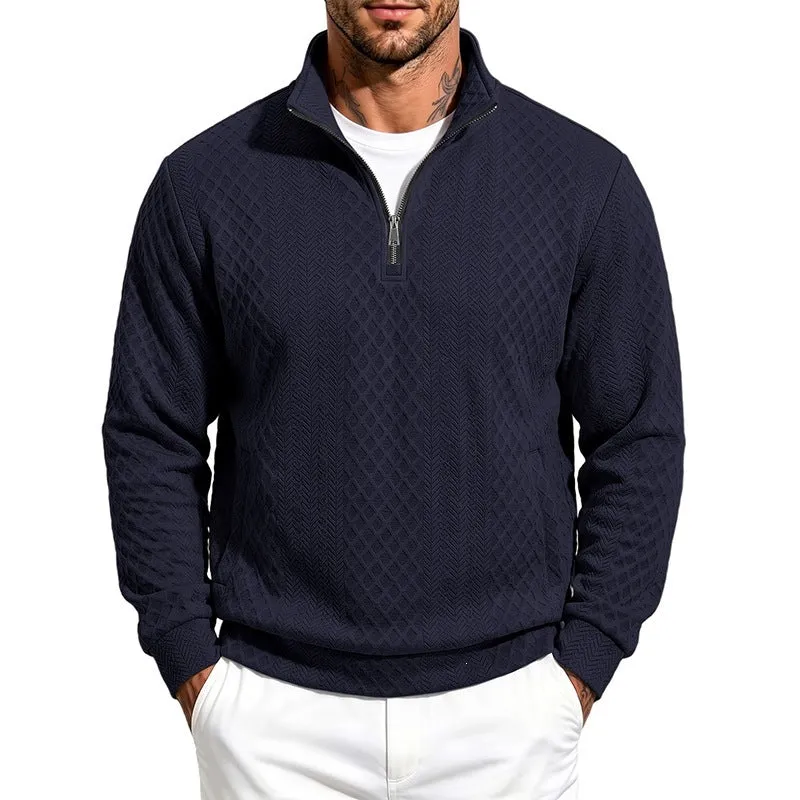Herren Texturierter Halbzip-Pullover mit Stehkragen und Strukturmuster Nord Taschen
