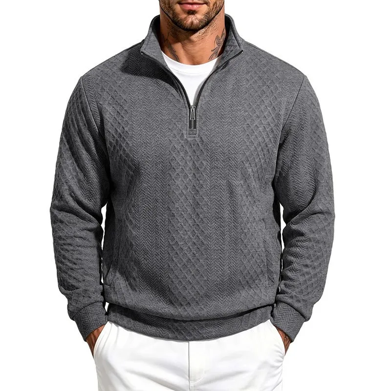Herren Texturierter Halbzip-Pullover mit Stehkragen und Strukturmuster Nord Taschen