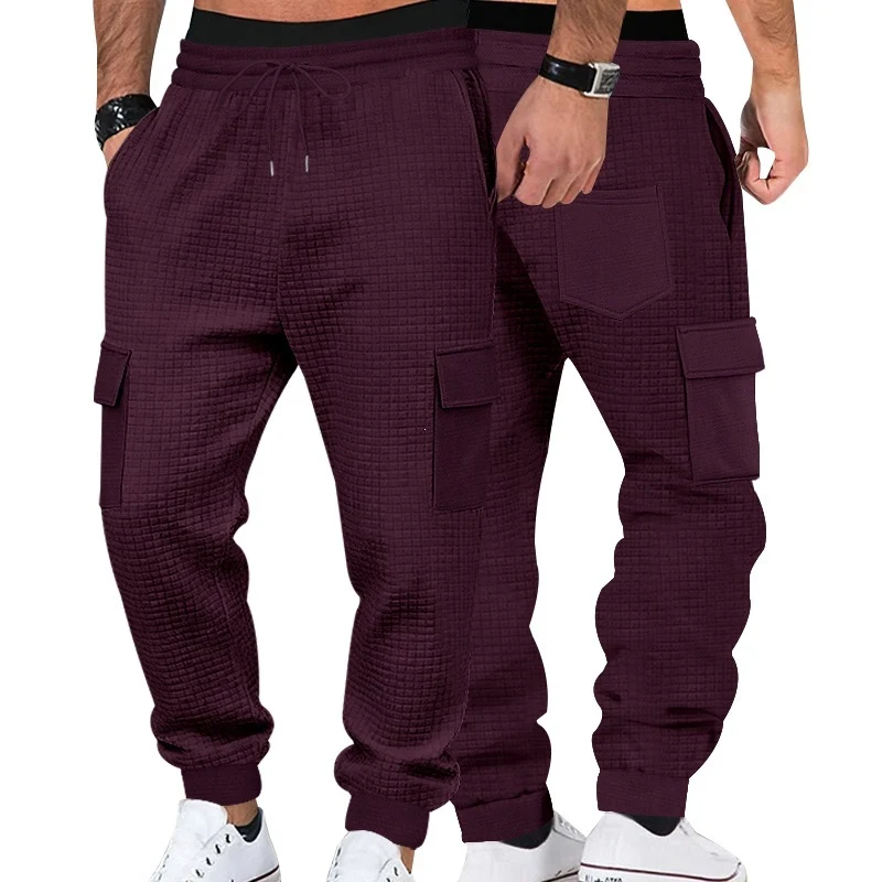 Herren Texturierte Waffel-Cargo-Jogginghose mit elastischem Bund und Multifunktions-Taschendesign Nord Taschen