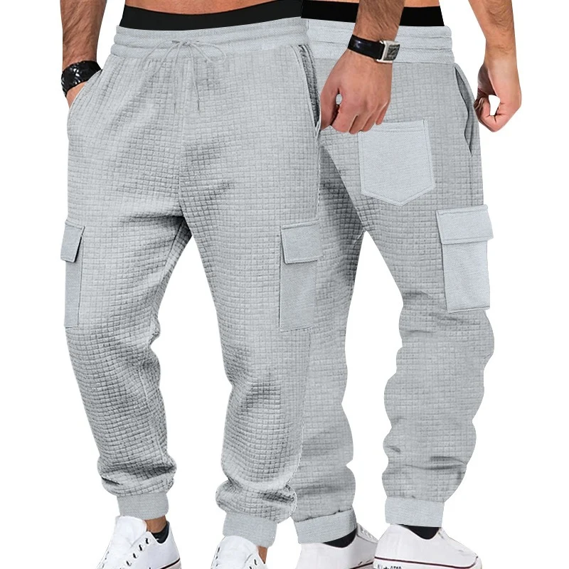 Herren Texturierte Waffel-Cargo-Jogginghose mit elastischem Bund und Multifunktions-Taschendesign Nord Taschen