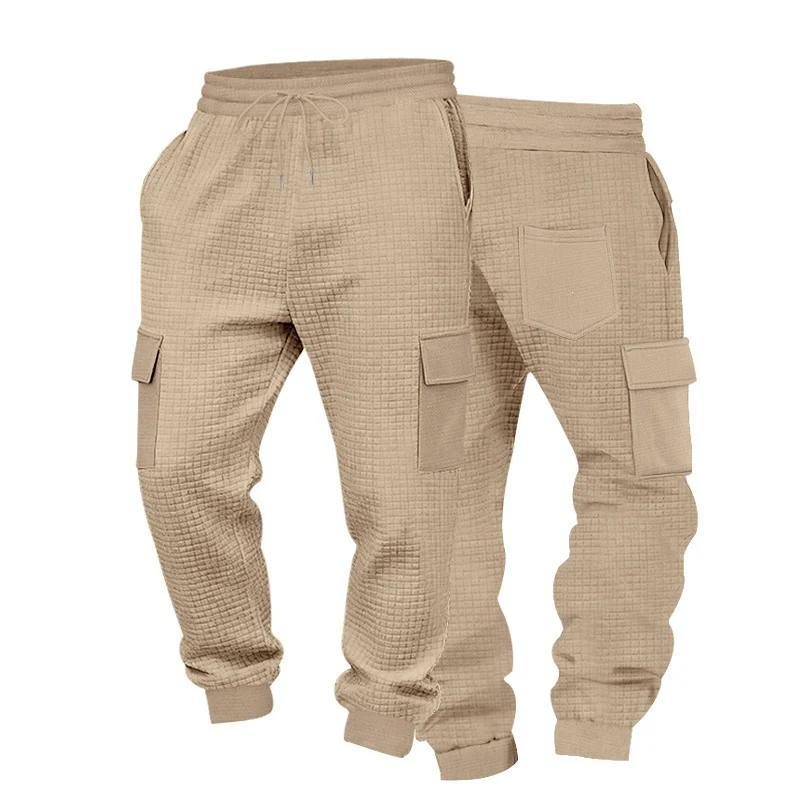 Herren Texturierte Waffel-Cargo-Jogginghose mit elastischem Bund und Multifunktions-Taschendesign Nord Taschen