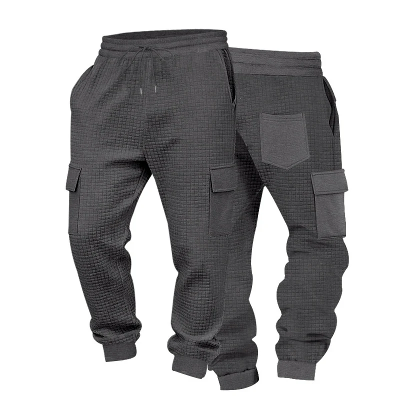 Herren Texturierte Waffel-Cargo-Jogginghose mit elastischem Bund und Multifunktions-Taschendesign Nord Taschen