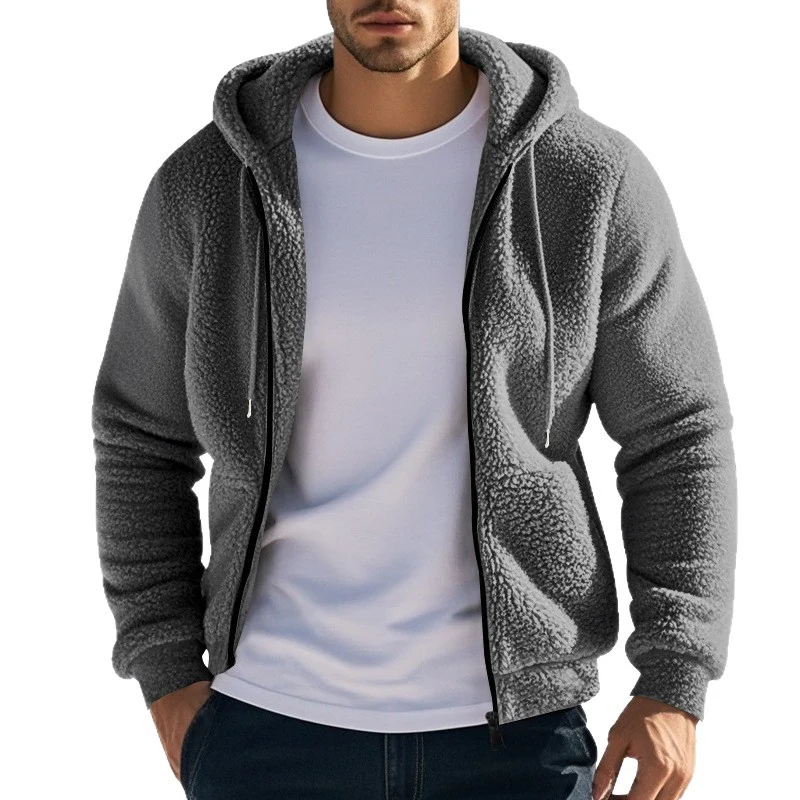 Herren Teddy-Fleece-Kapuzenjacke mit durchgehendem Reißverschluss und Kängurutaschen Nord Taschen