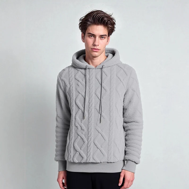 Herren Teddy-Fleece-Hoodie mit diamantstruktur, gefütterter Kapuze und weichen Rippbündchen Nord Taschen